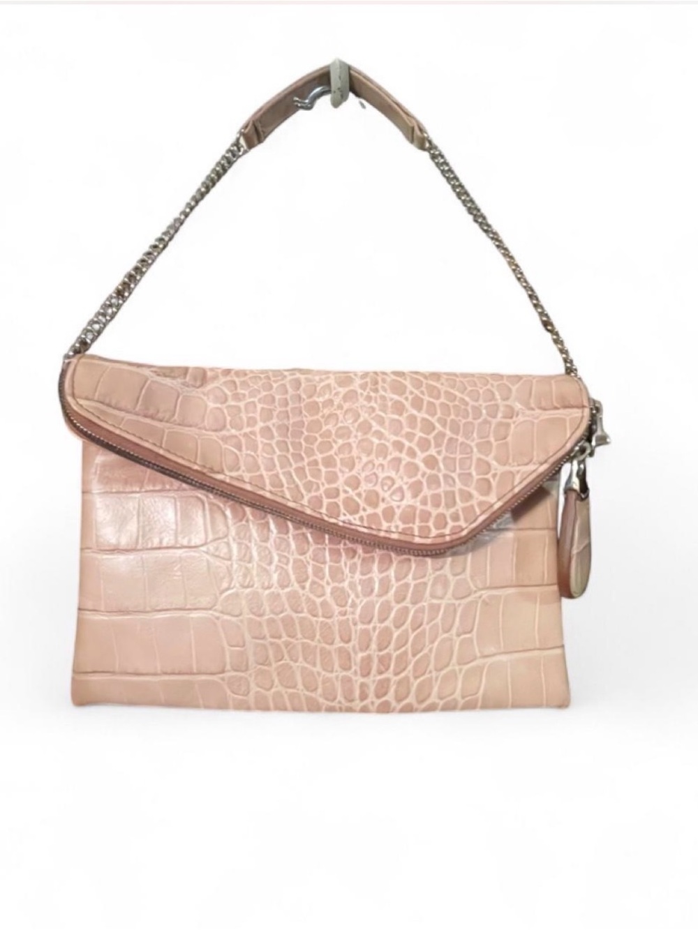 Henri Bendel Cream Croc Embossed Leather The Deb Convertible Clutch Bag